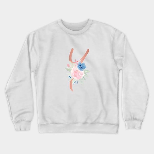 Letter Y Rose Gold and Watercolor Blush Pink and Navy Crewneck Sweatshirt by Harpleydesign